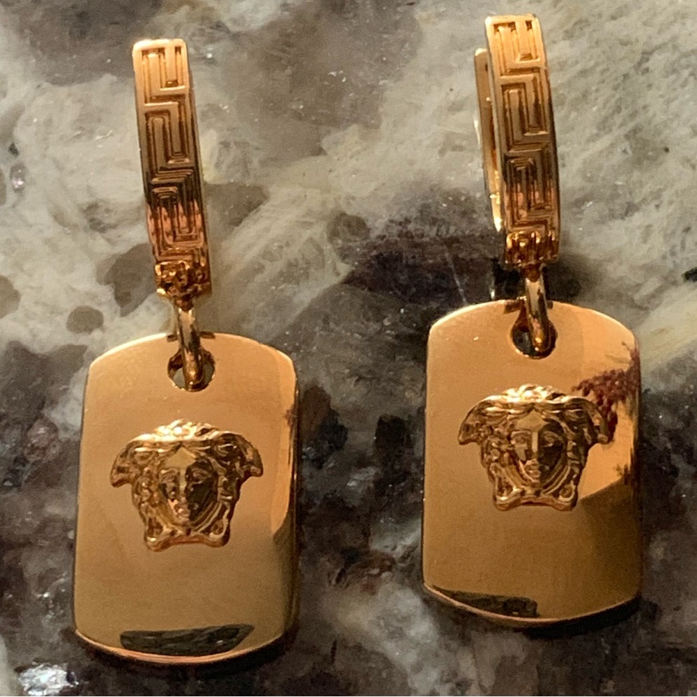 VERSACE Gold Plated Medusa Head Dangle Nugget Earrings